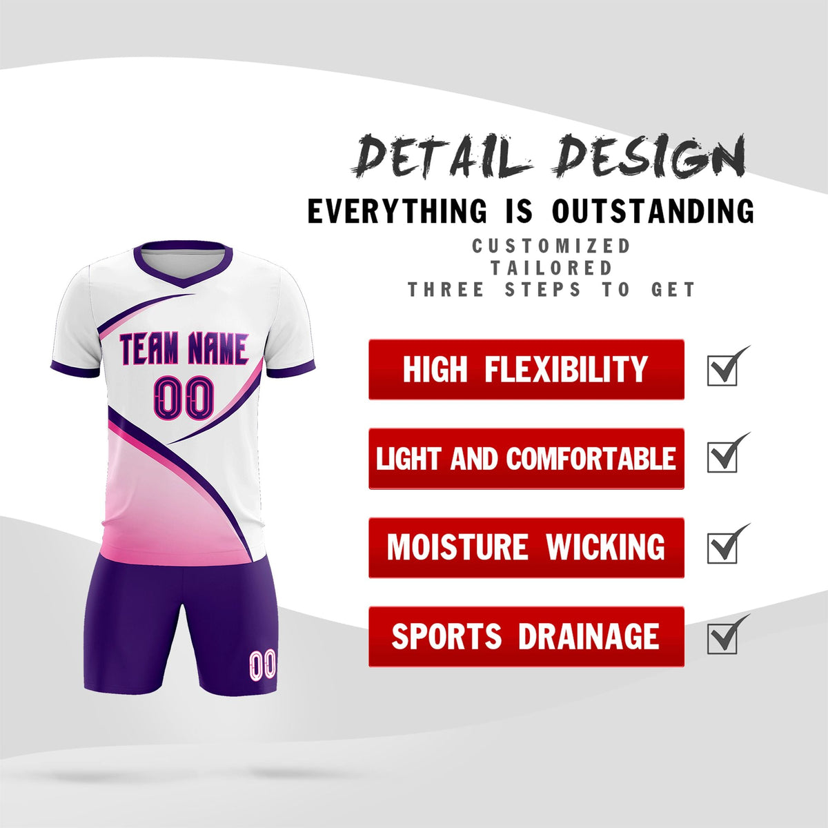 Custom White Purple Color Block Training Uniform For Men Football Kits Jersey