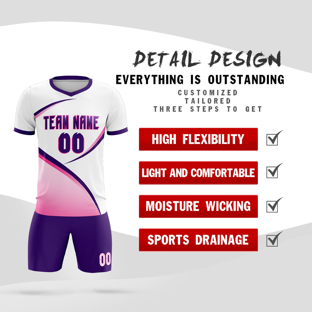 Custom White Purple Color Block Training Uniform For Men Soccer Sets Jersey