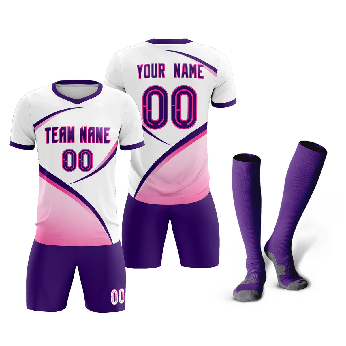 Custom White Purple Color Block Training Uniform For Men Football Kits Jersey