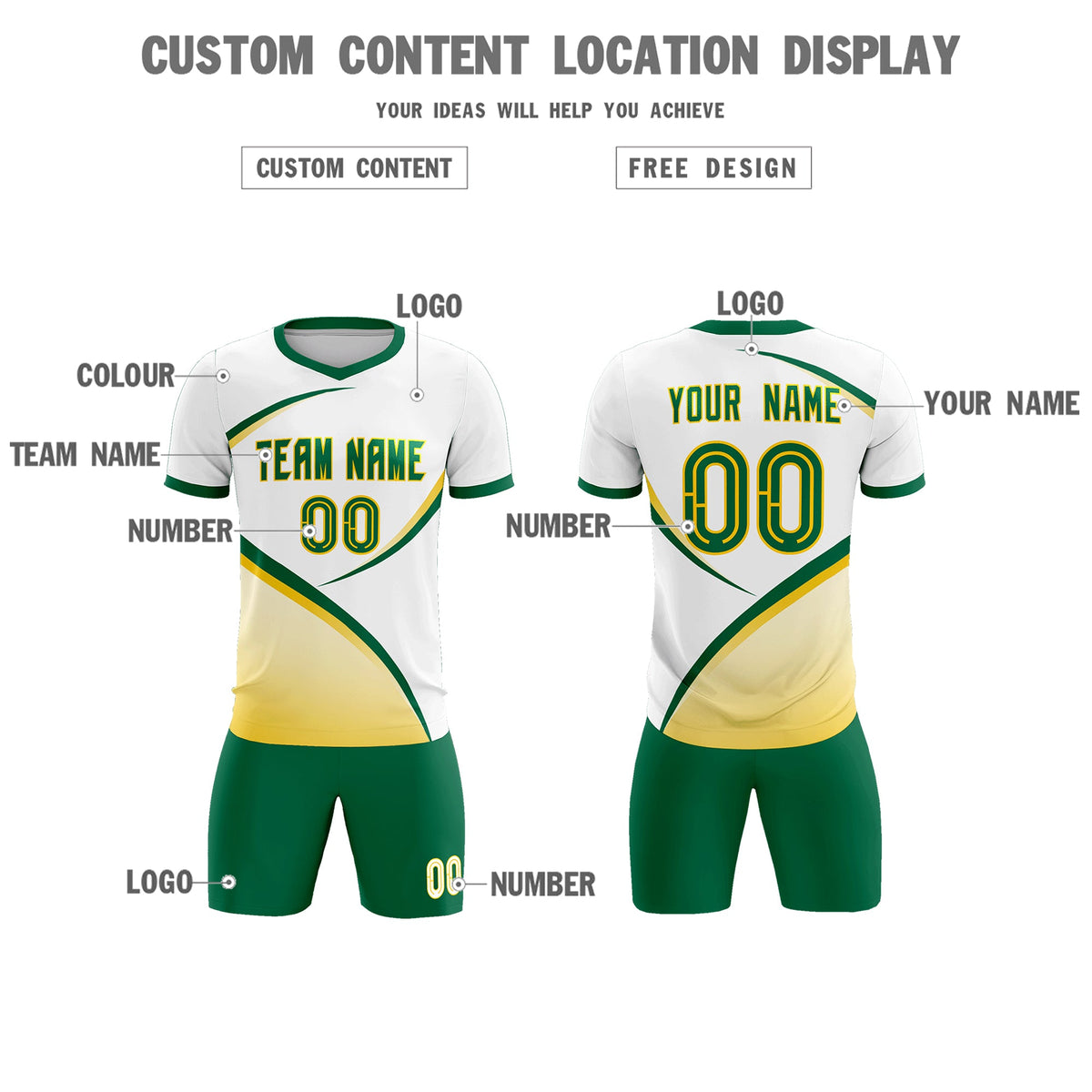 Custom White Kelly Green Color Block Training Uniform For Men Football Kits Jersey