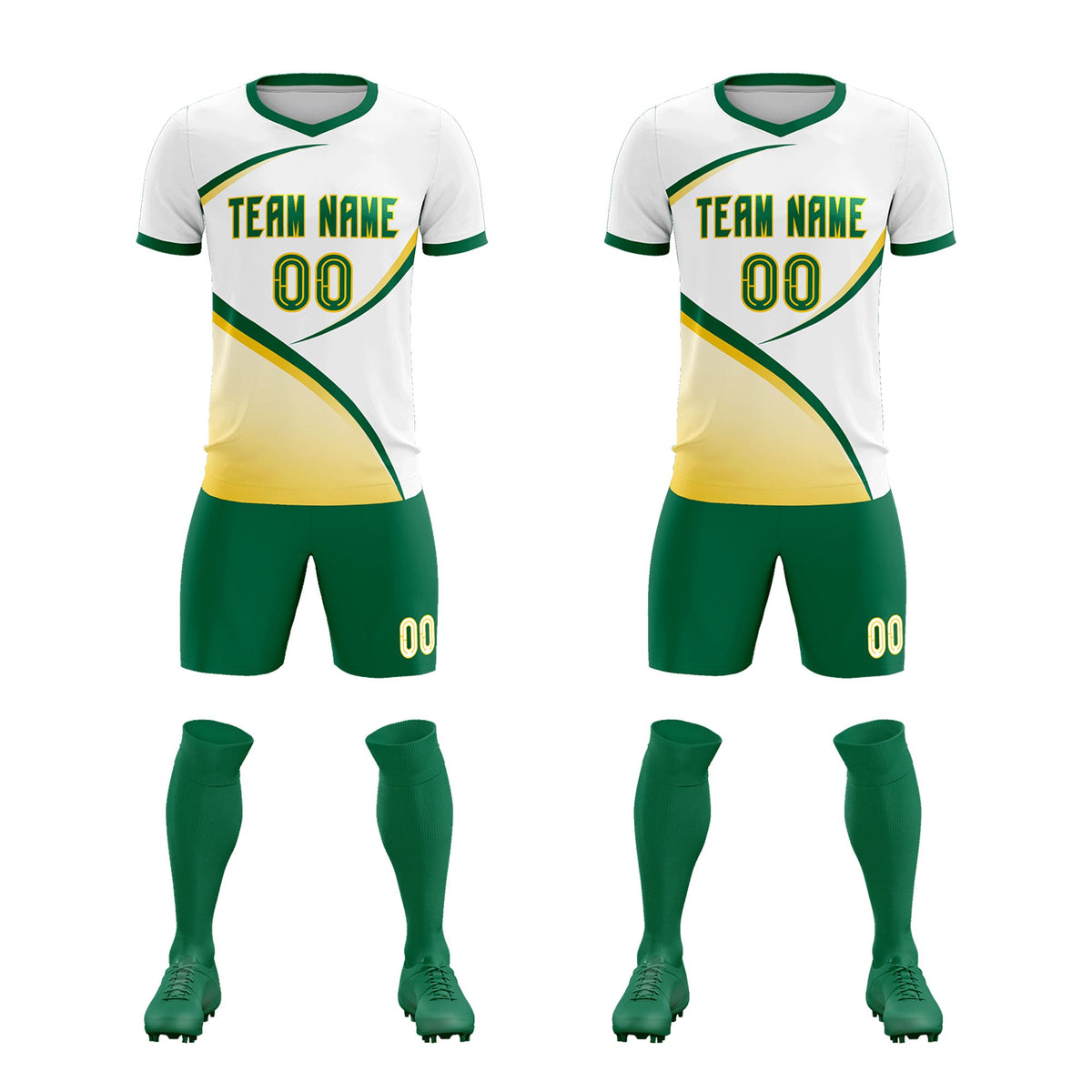 Custom White Kelly Green Color Block Training Uniform For Men Football Kits Jersey