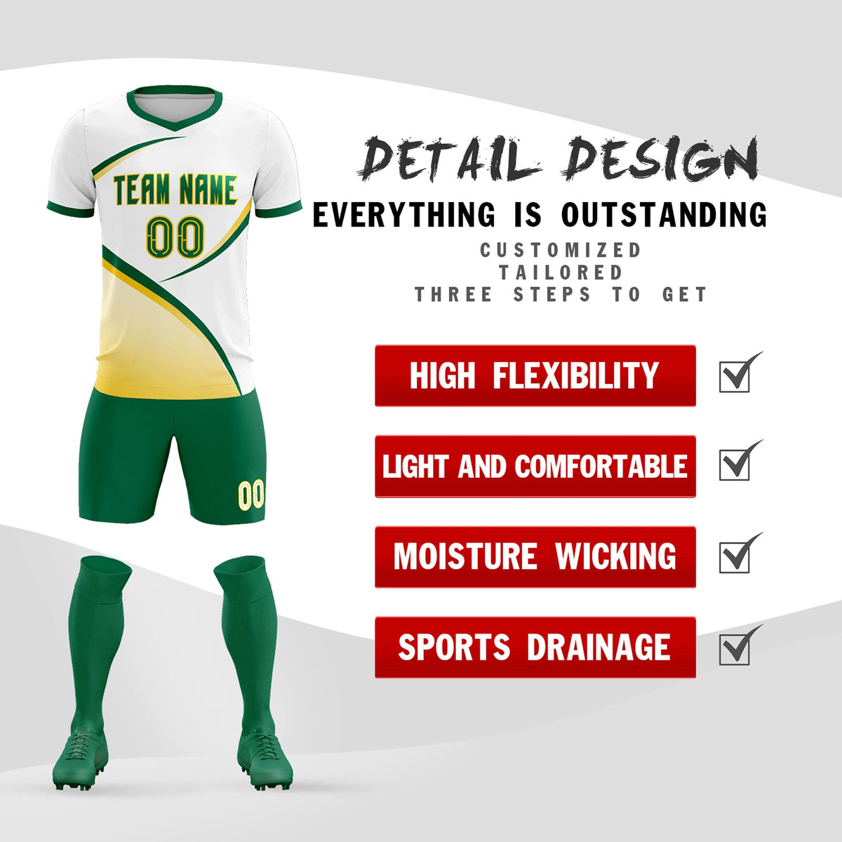 Custom White Kelly Green Color Block Training Uniform For Men Football Kits Jersey