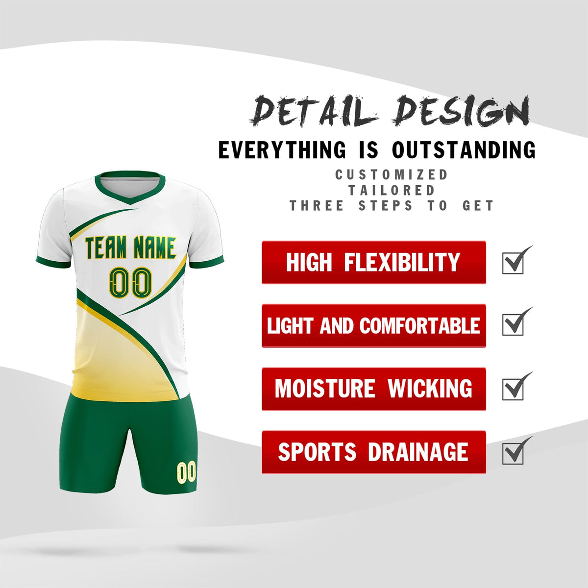 Custom White Kelly Green Color Block Training Uniform For Men Football Kits Jersey