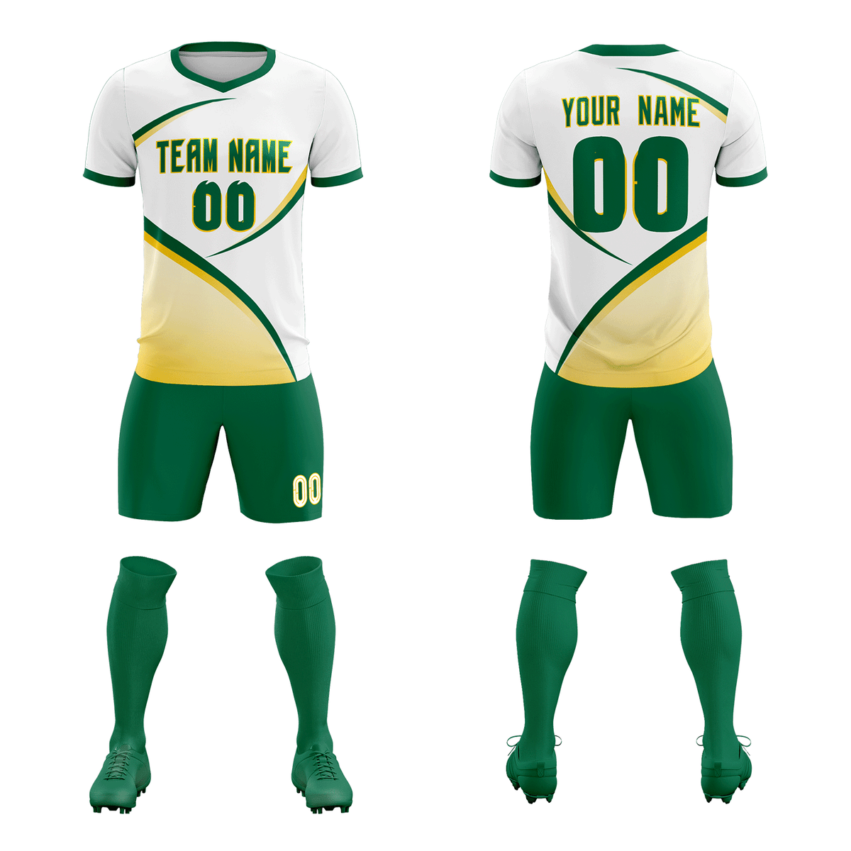 Custom White Kelly Green Color Block Training Uniform For Men Soccer Sets Jersey