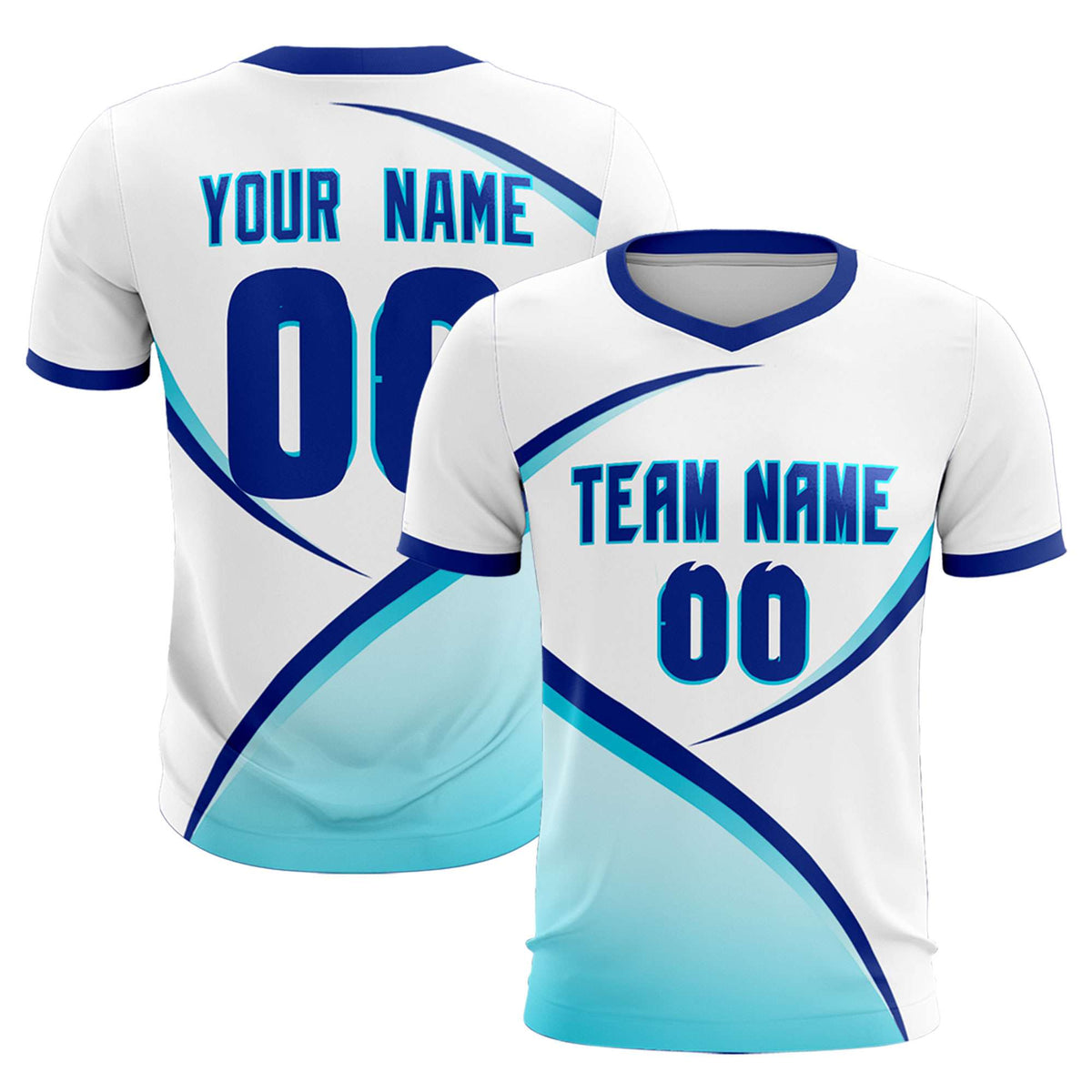 Custom White Sky Blue Color Block Training Uniform For Men Soccer Sets Jersey