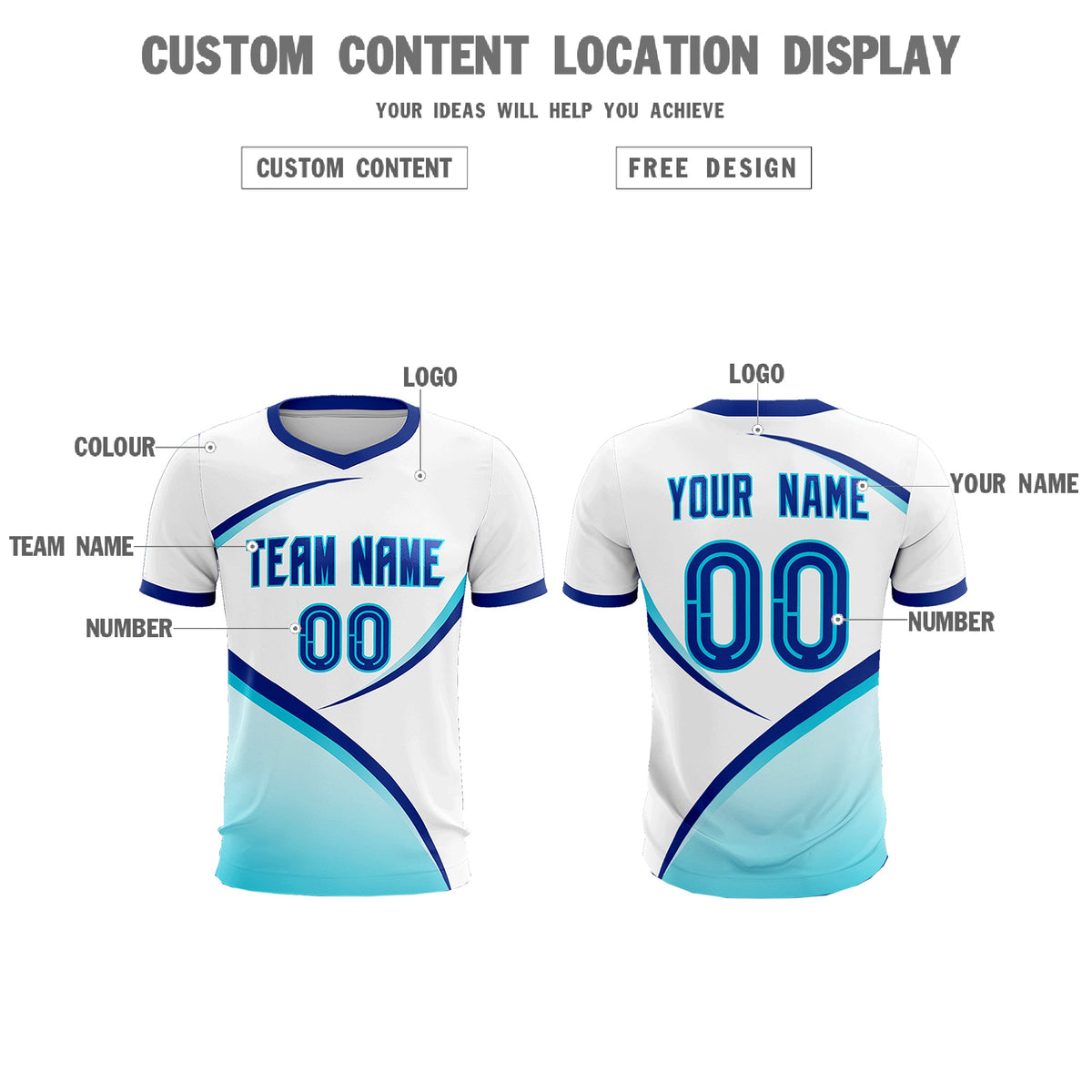 Custom White Sky Blue Color Block Training Uniform For Men Football Kits Jersey