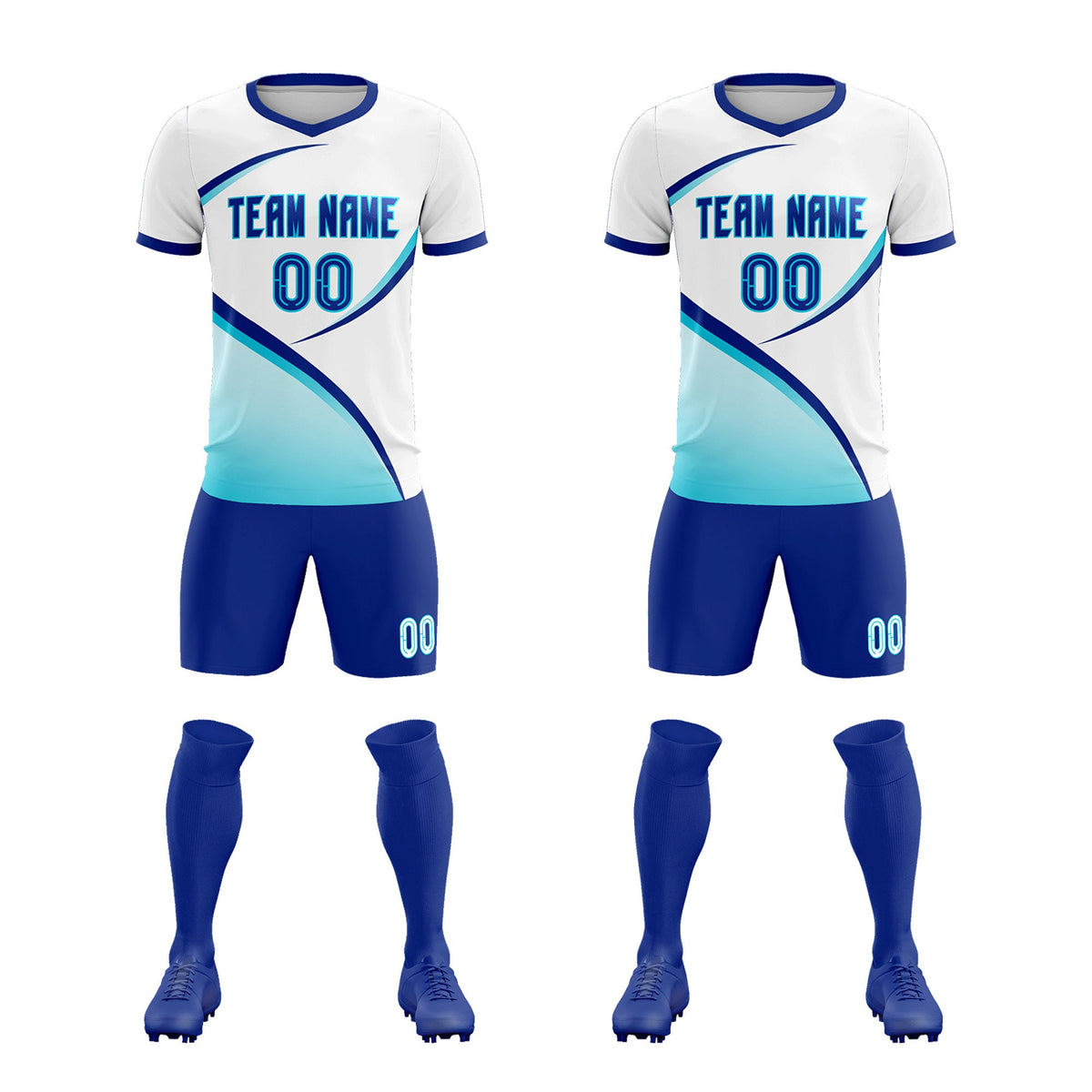 Custom White Sky Blue Color Block Training Uniform For Men Football Kits Jersey