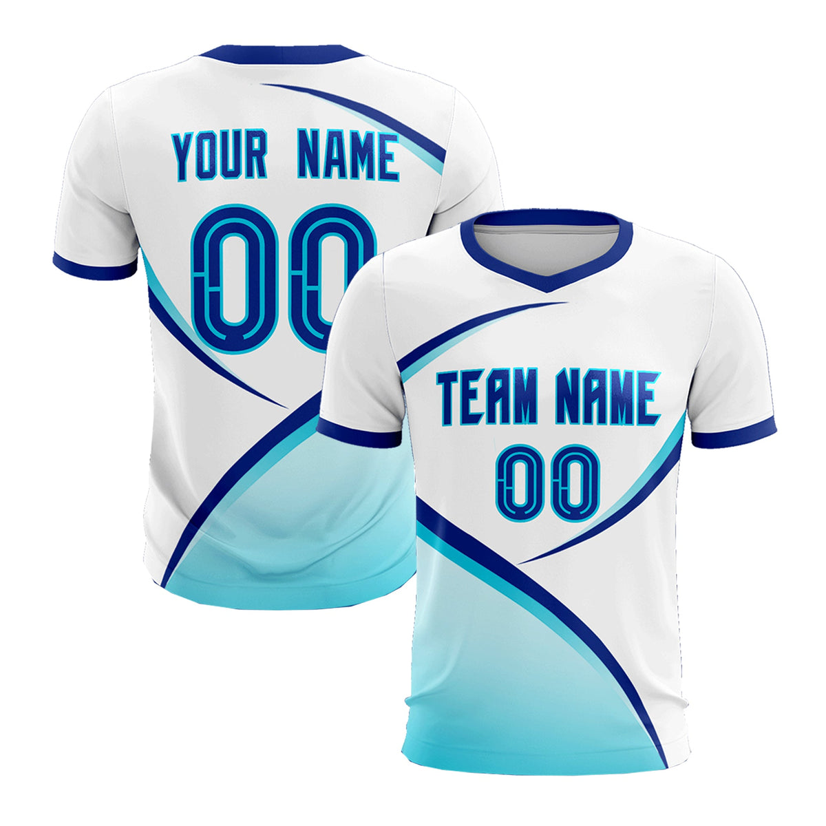 Custom White Sky Blue Color Block Training Uniform For Men Football Kits Jersey