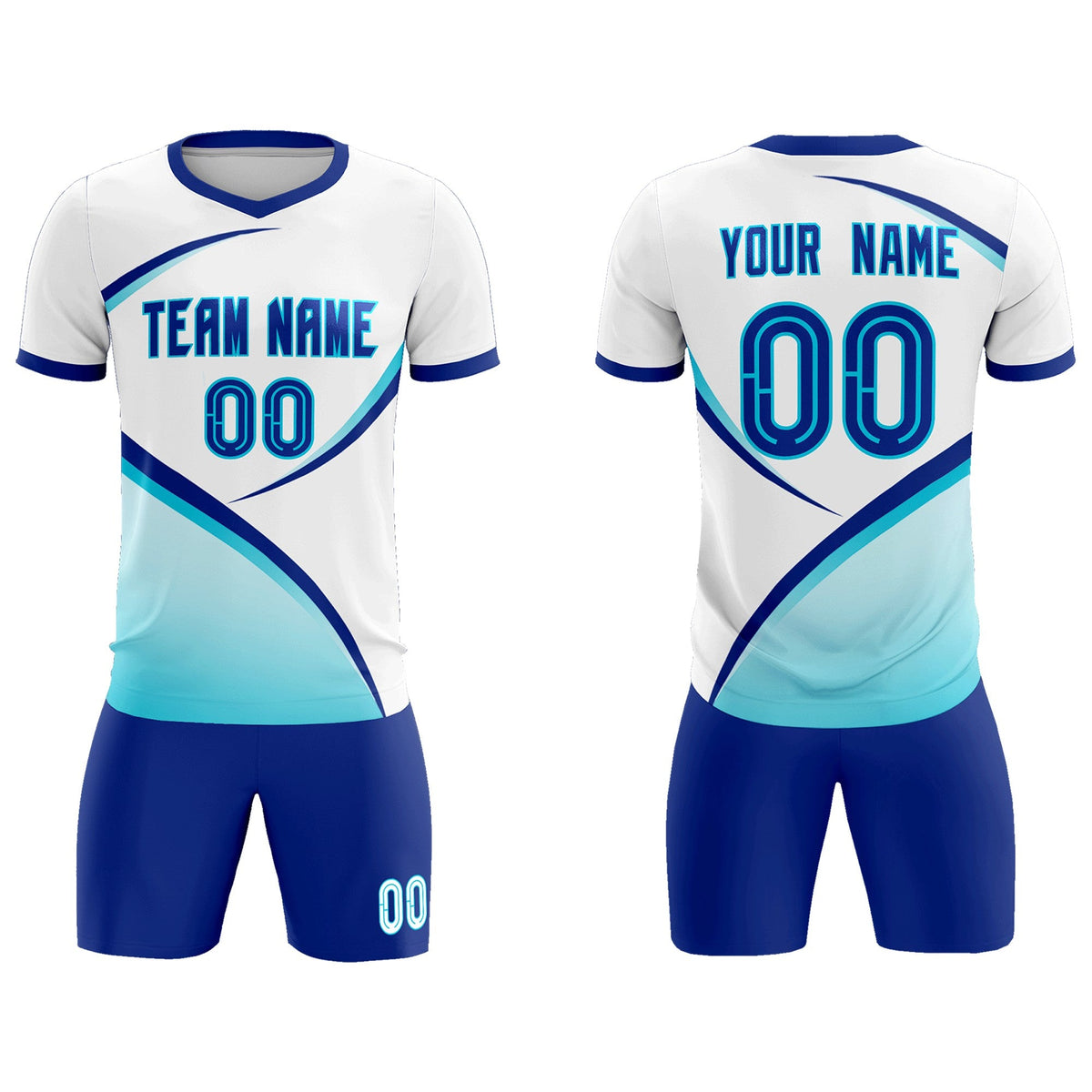 Custom White Sky Blue Color Block Training Uniform For Men Football Kits Jersey