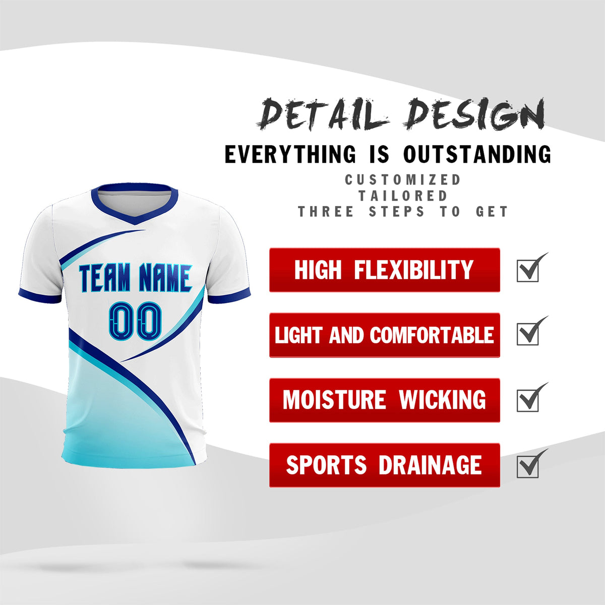 Custom White Sky Blue Color Block Training Uniform For Men Football Kits Jersey