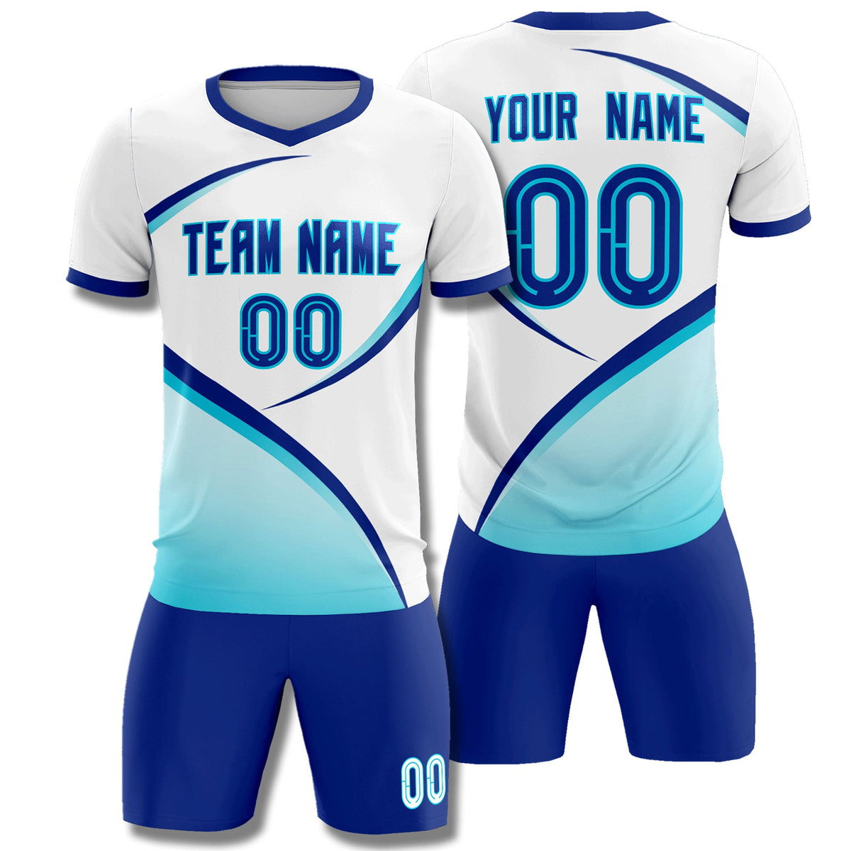 Custom White Sky Blue Color Block Training Uniform For Men Football Kits Jersey