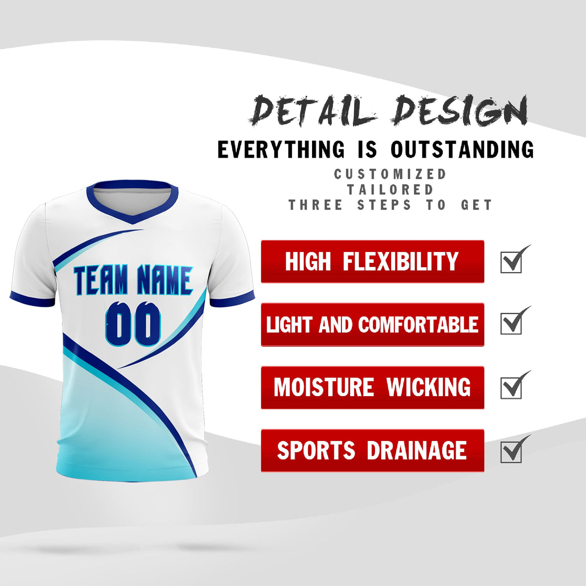 Custom White Sky Blue Color Block Training Uniform For Men Soccer Sets Jersey