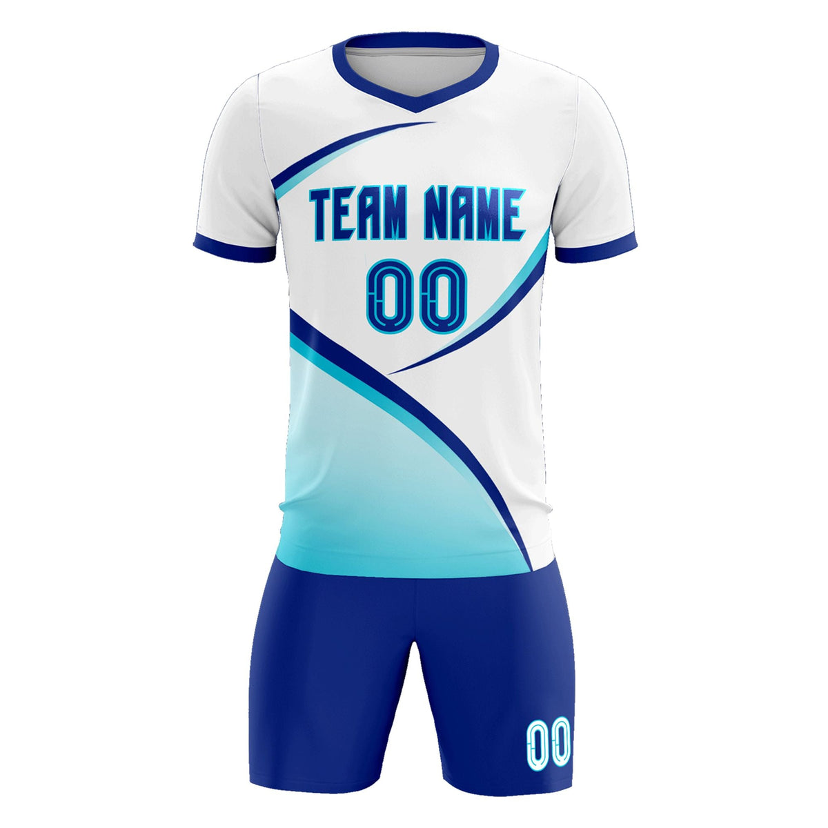 Custom White Sky Blue Color Block Training Uniform For Men Football Kits Jersey