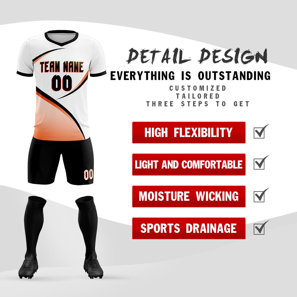 Custom White Black Color Block Training Uniform For Men Soccer Sets Jersey