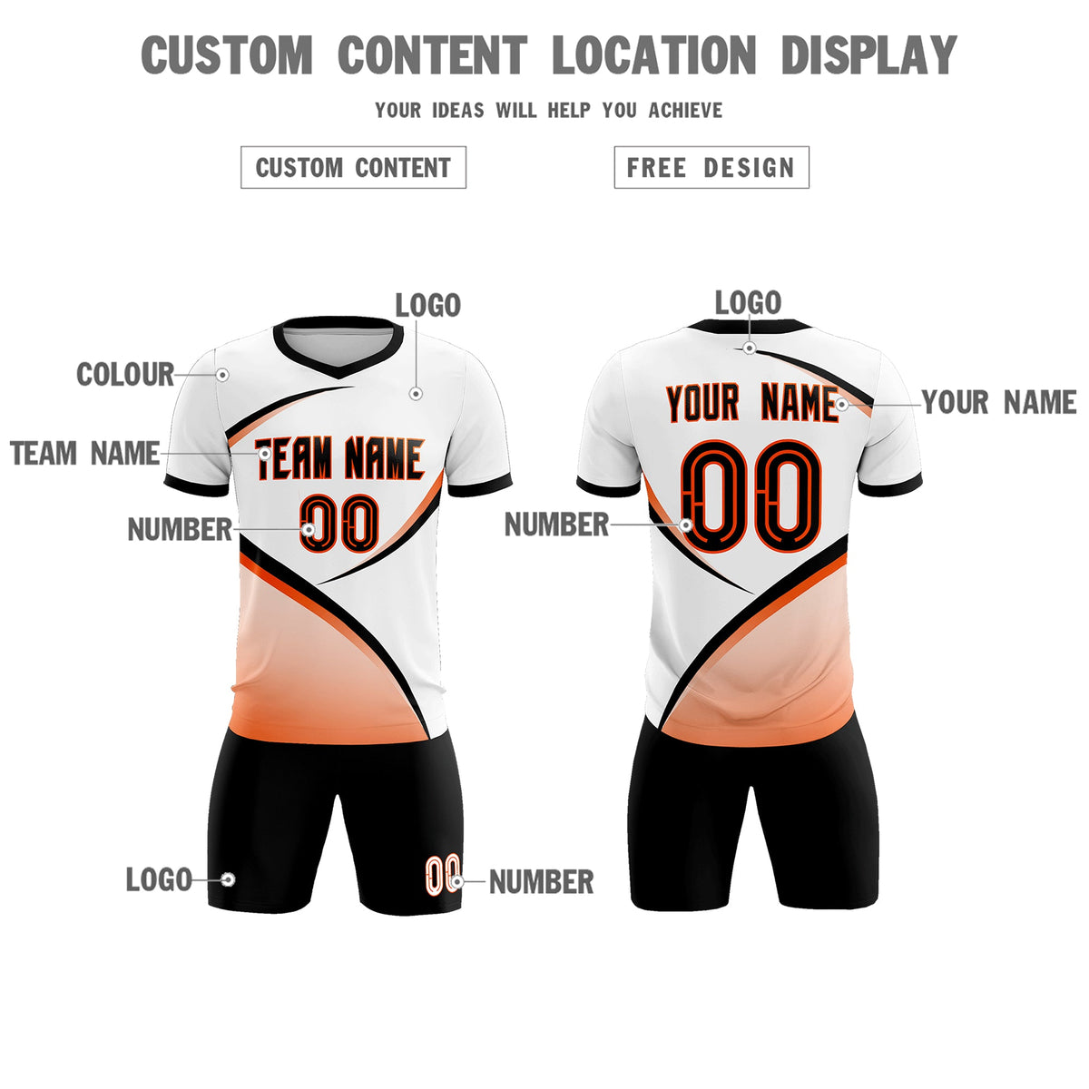 Custom White Black Color Block Training Uniform For Men Football Kits Jersey