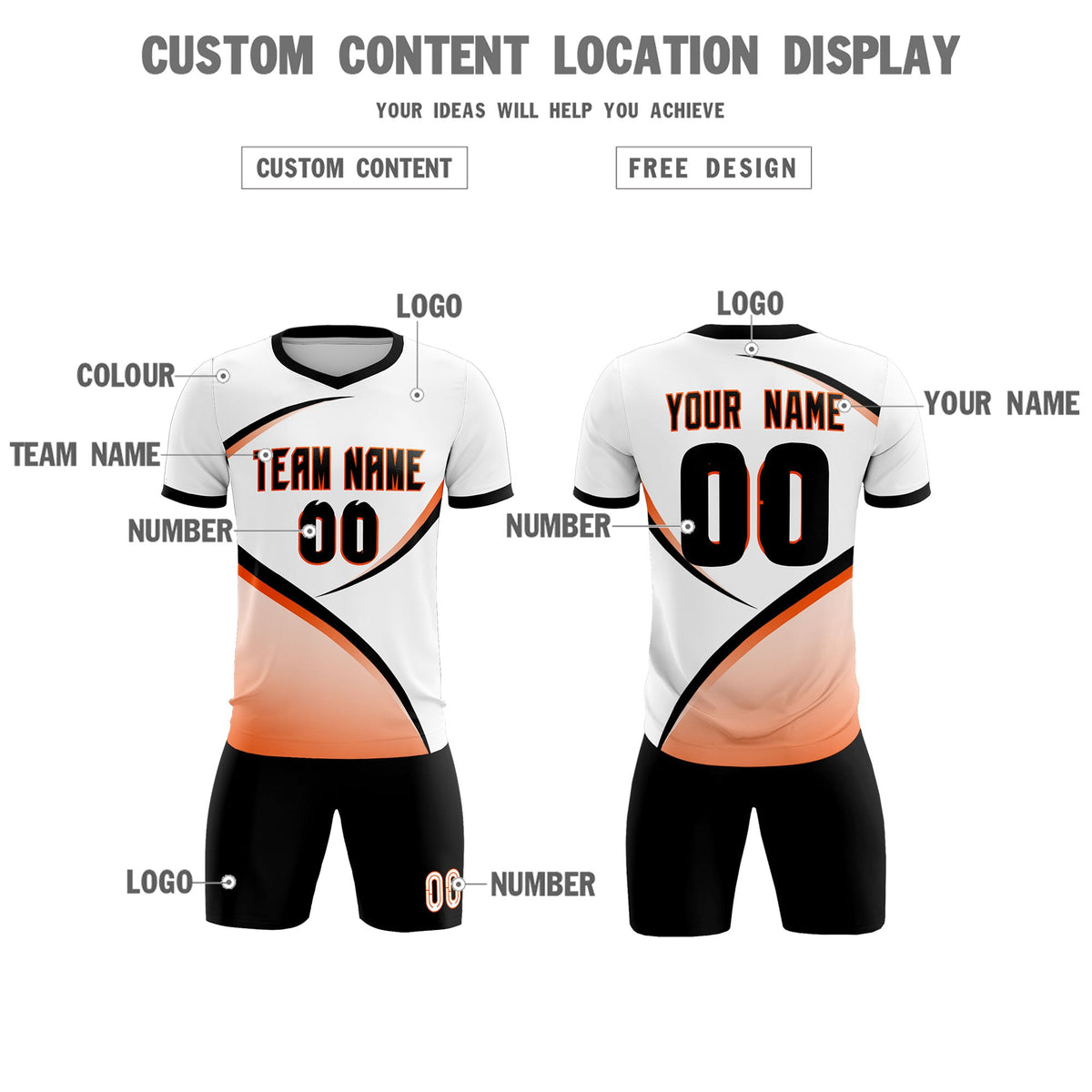Custom White Black Color Block Training Uniform For Men Soccer Sets Jersey