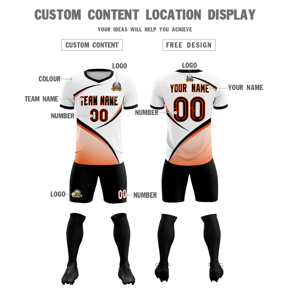 Custom White Black Color Block Training Uniform For Men Football Kits Jersey