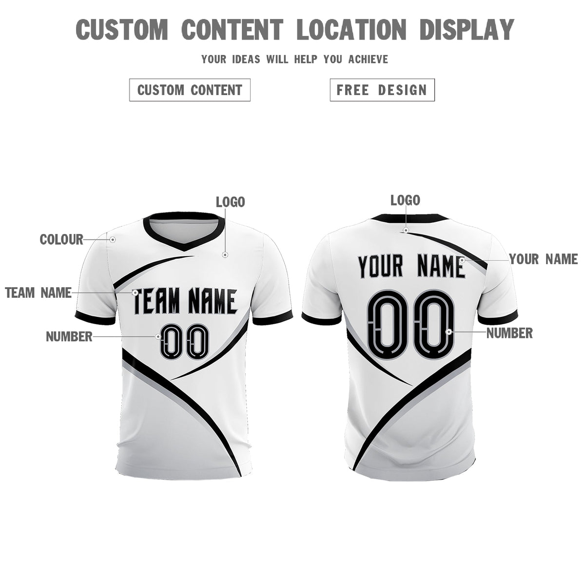 Custom White Black Color Block Training Uniform For Men Football Kits Jersey