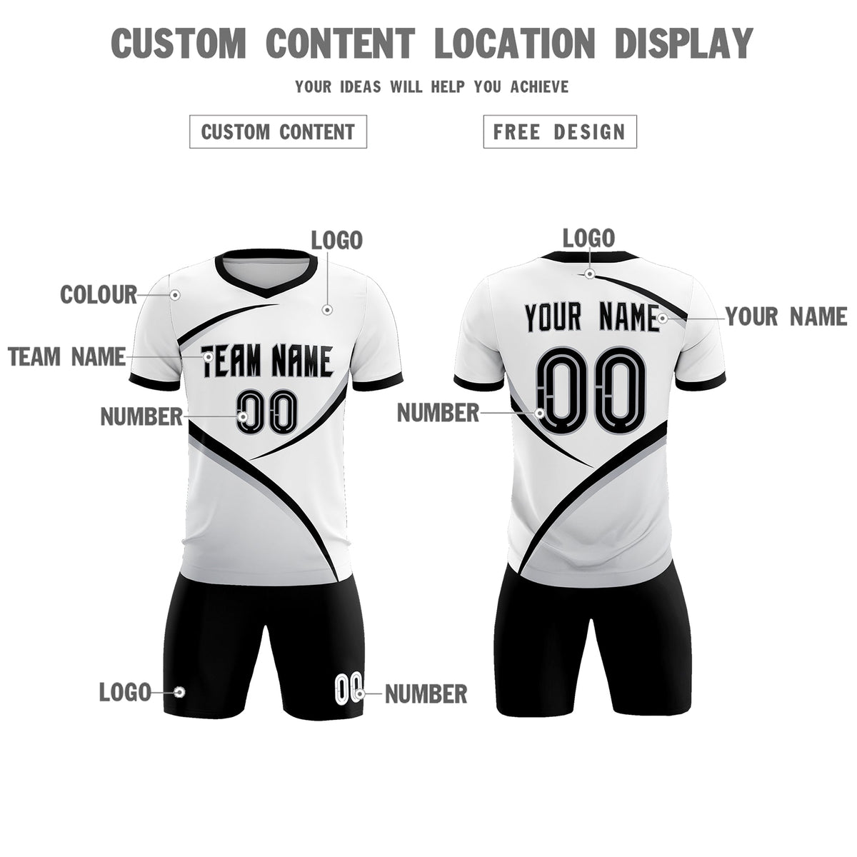 Custom White Black Color Block Training Uniform For Men Football Kits Jersey