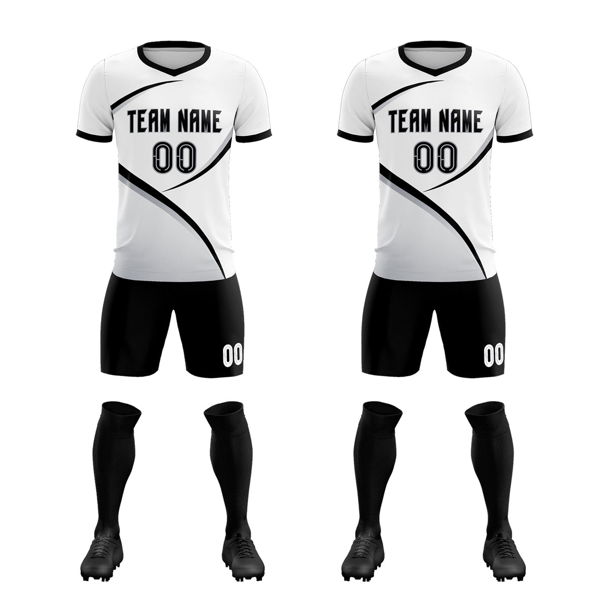 Custom White Black Color Block Training Uniform For Men Football Kits Jersey