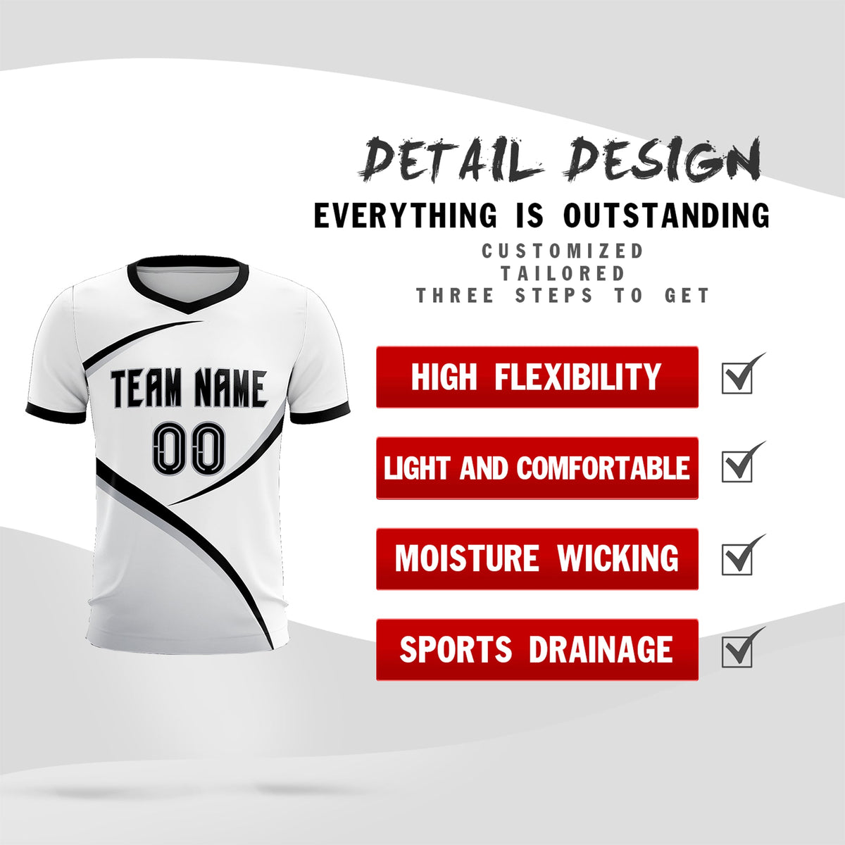 Custom White Black Color Block Training Uniform For Men Football Kits Jersey