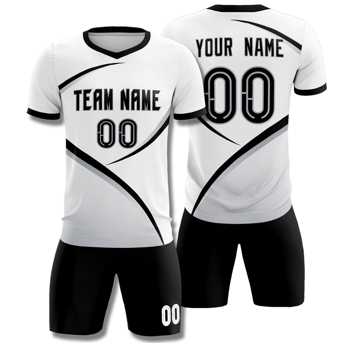 Custom White Black Color Block Training Uniform For Men Football Kits Jersey