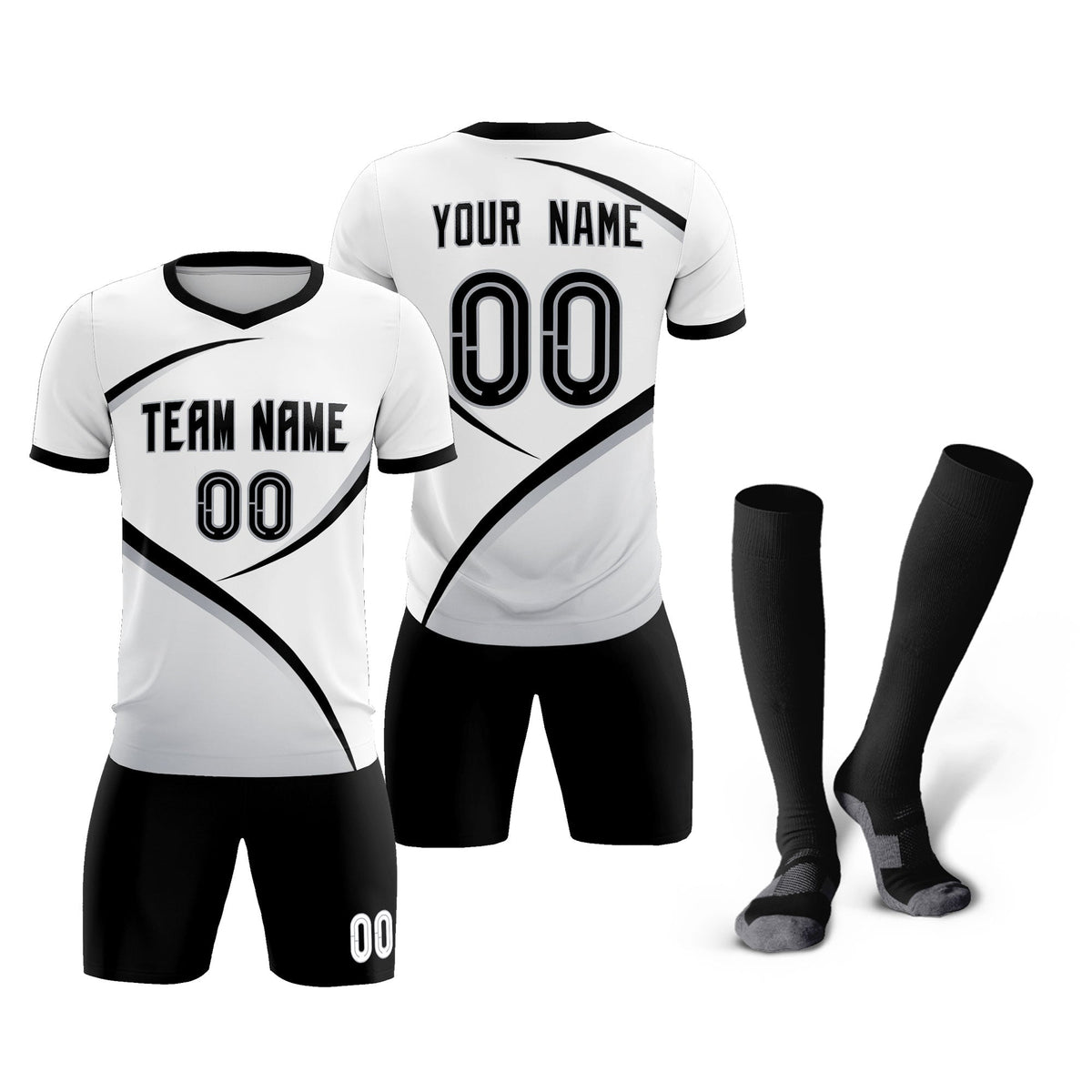 Custom White Black Color Block Training Uniform For Men Football Kits Jersey