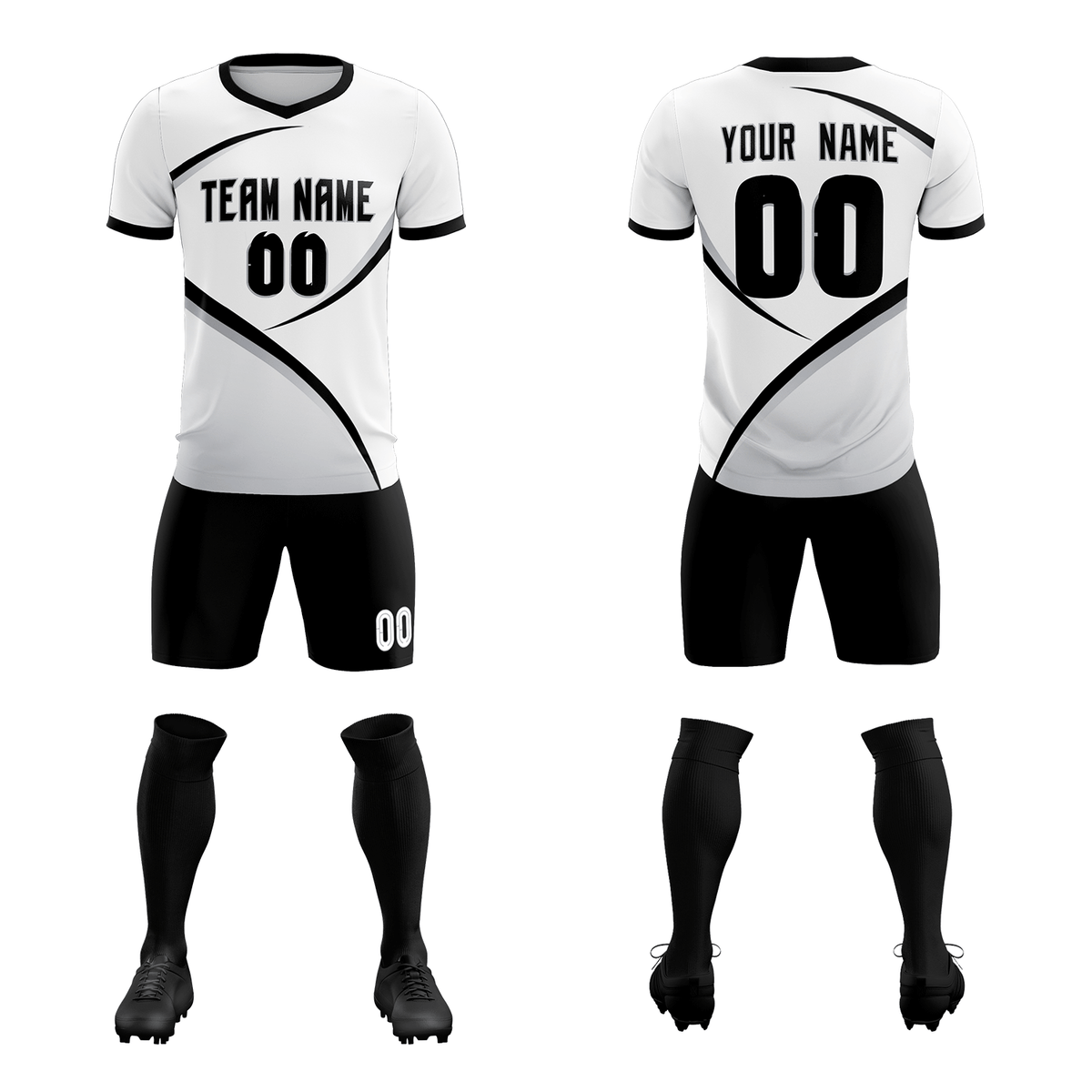 Custom White Black Color Block Training Uniform For Men Soccer Sets Jersey