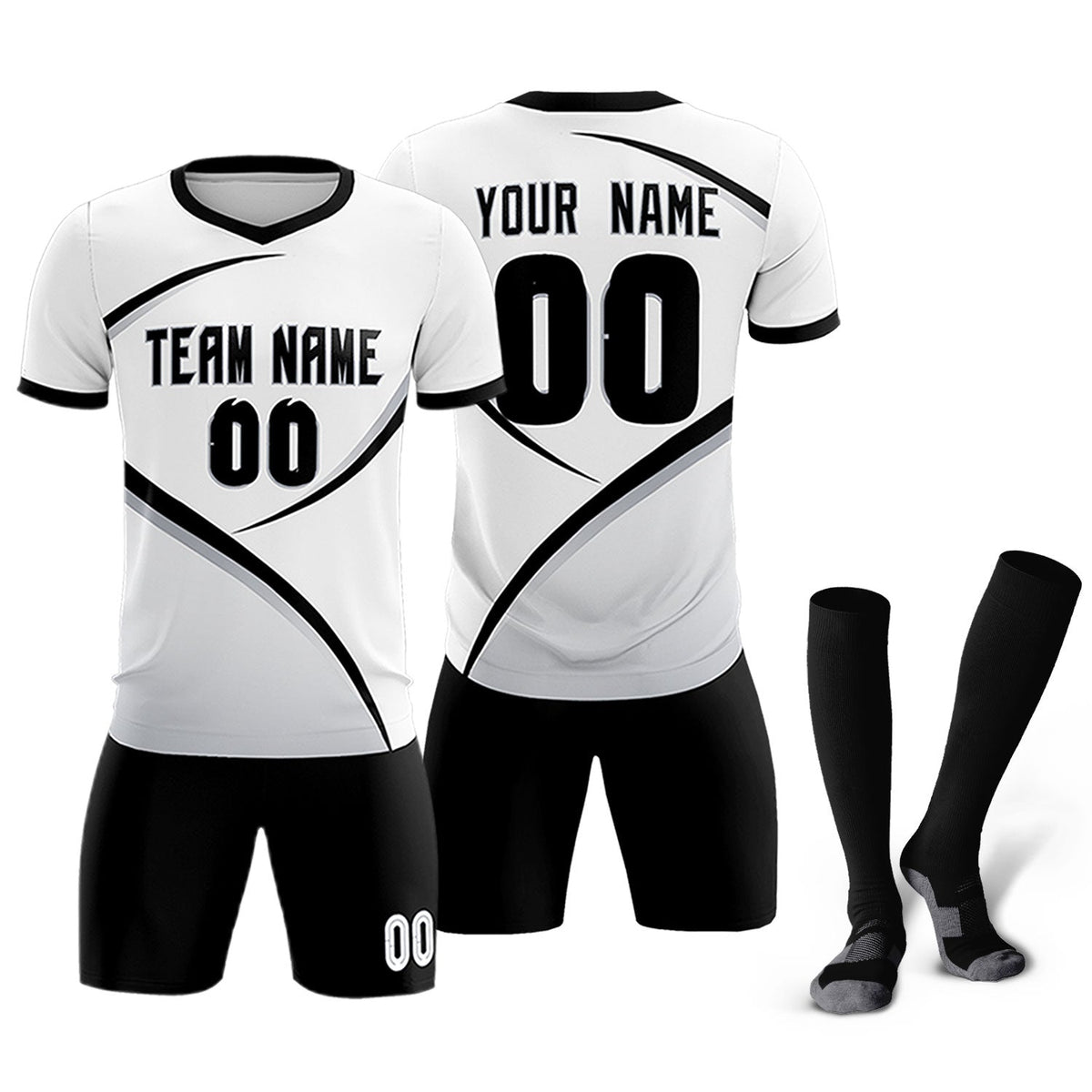 Custom White Black Color Block Training Uniform For Men Soccer Sets Jersey