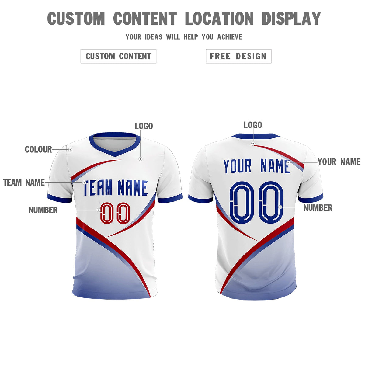 Custom White Royal Color Block Training Uniform For Men Football Kits Jersey