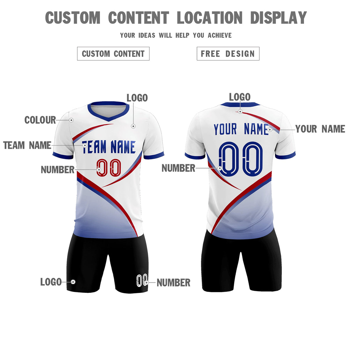 Custom White Royal Color Block Training Uniform For Men Football Kits Jersey