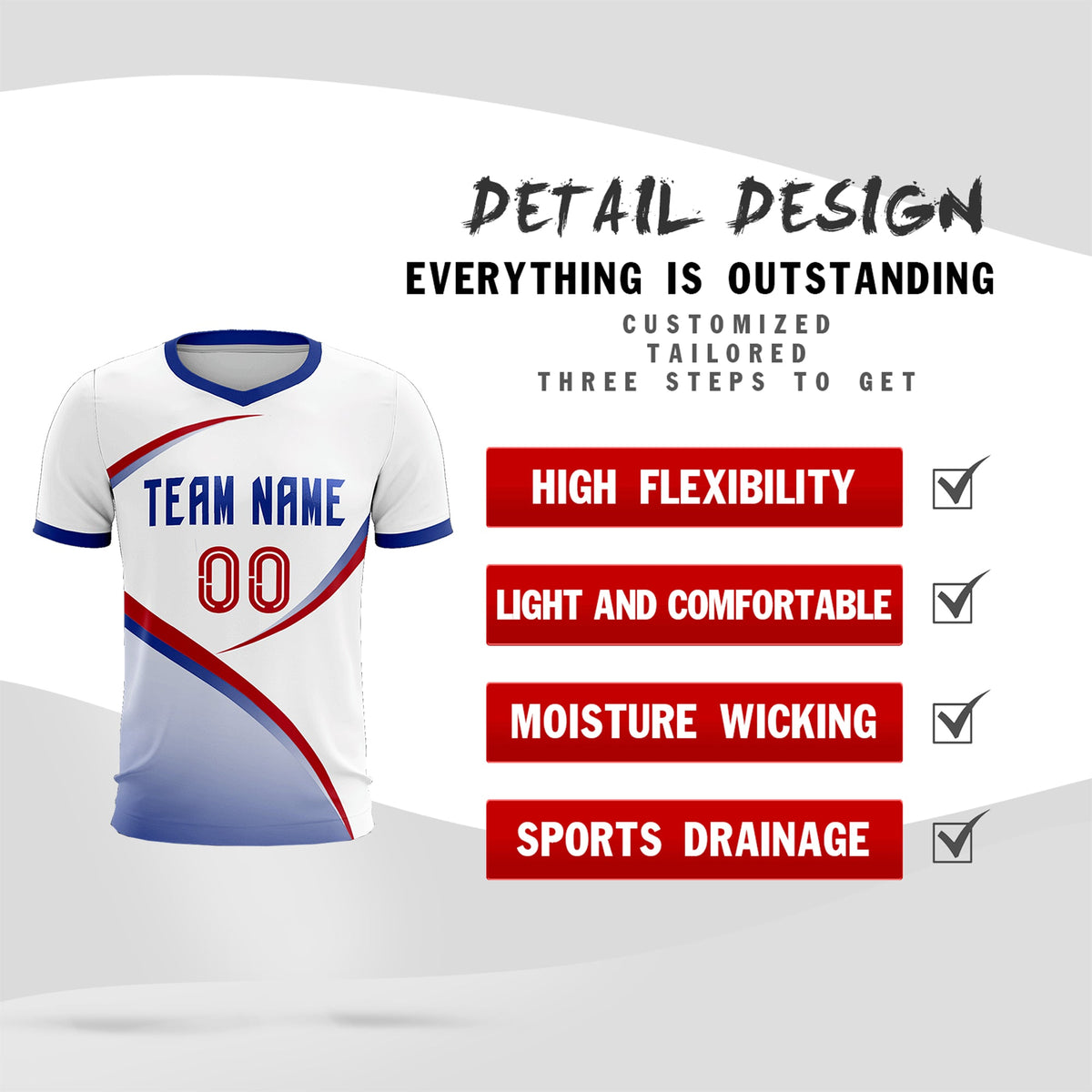 Custom White Royal Color Block Training Uniform For Men Football Kits Jersey