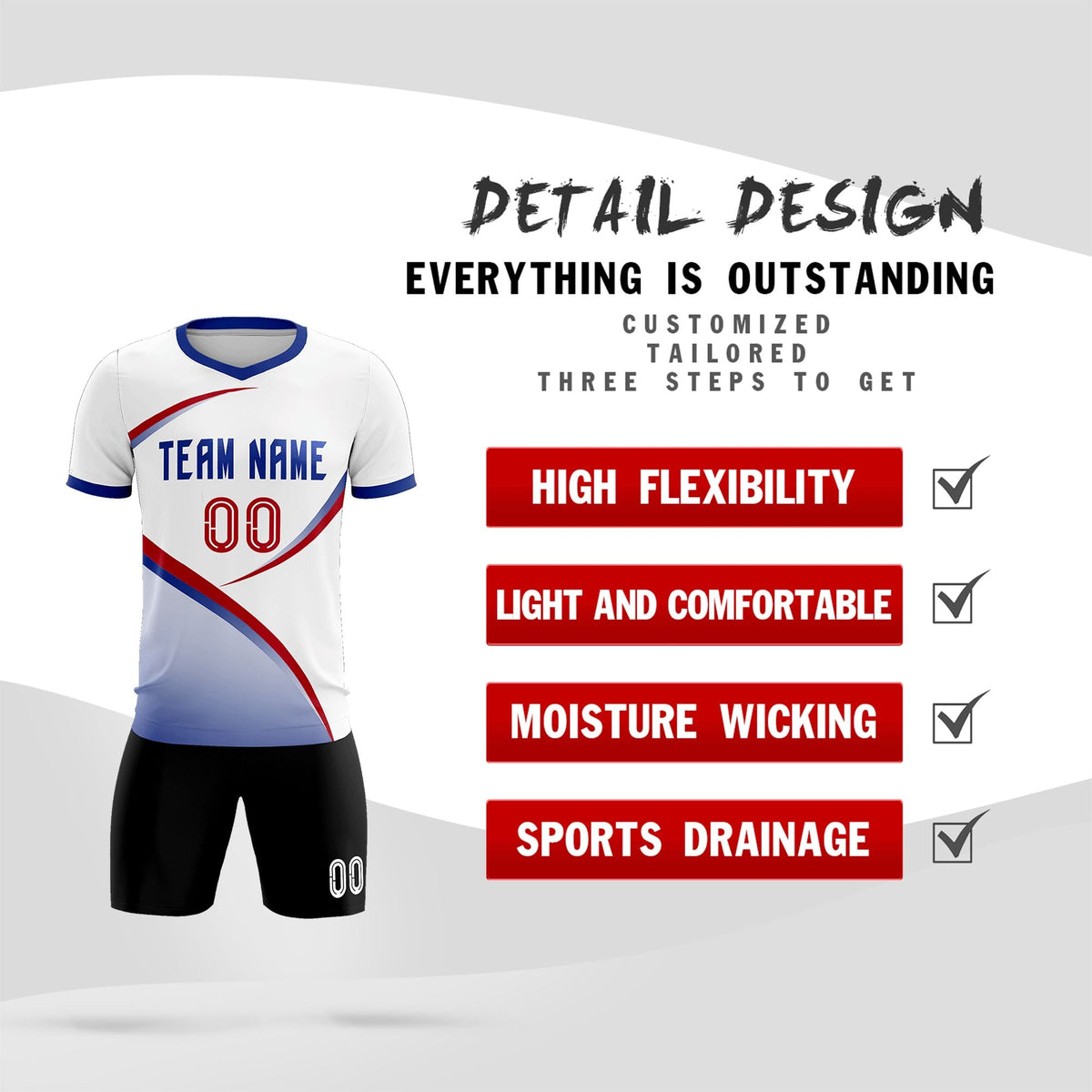 Custom White Royal Color Block Training Uniform For Men Football Kits Jersey