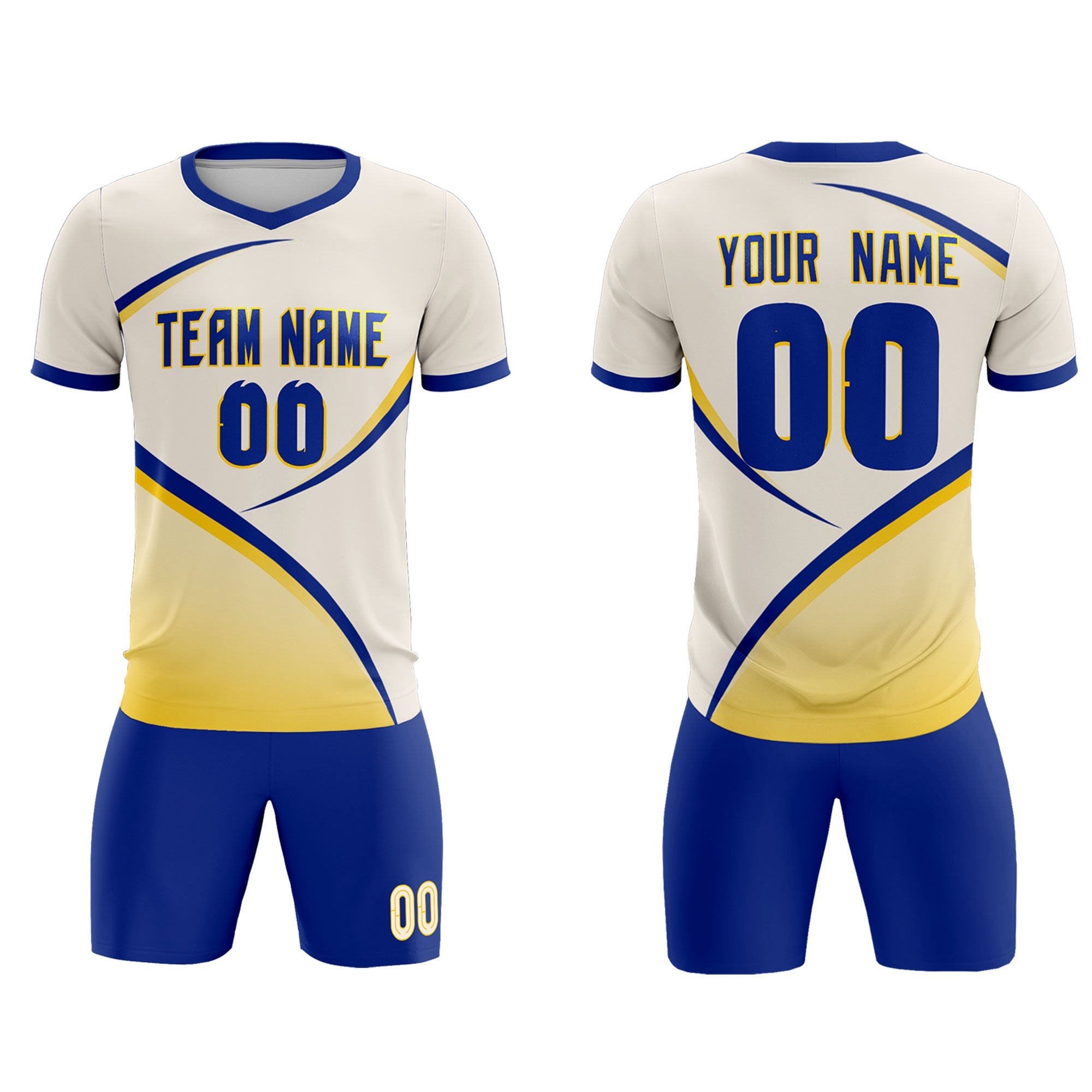 Custom Cream Royal Color Block Training Uniform For Men Soccer Sets Jersey