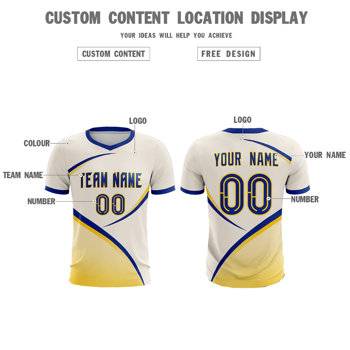 Custom Cream Royal Color Block Training Uniform For Men Football Kits Jersey