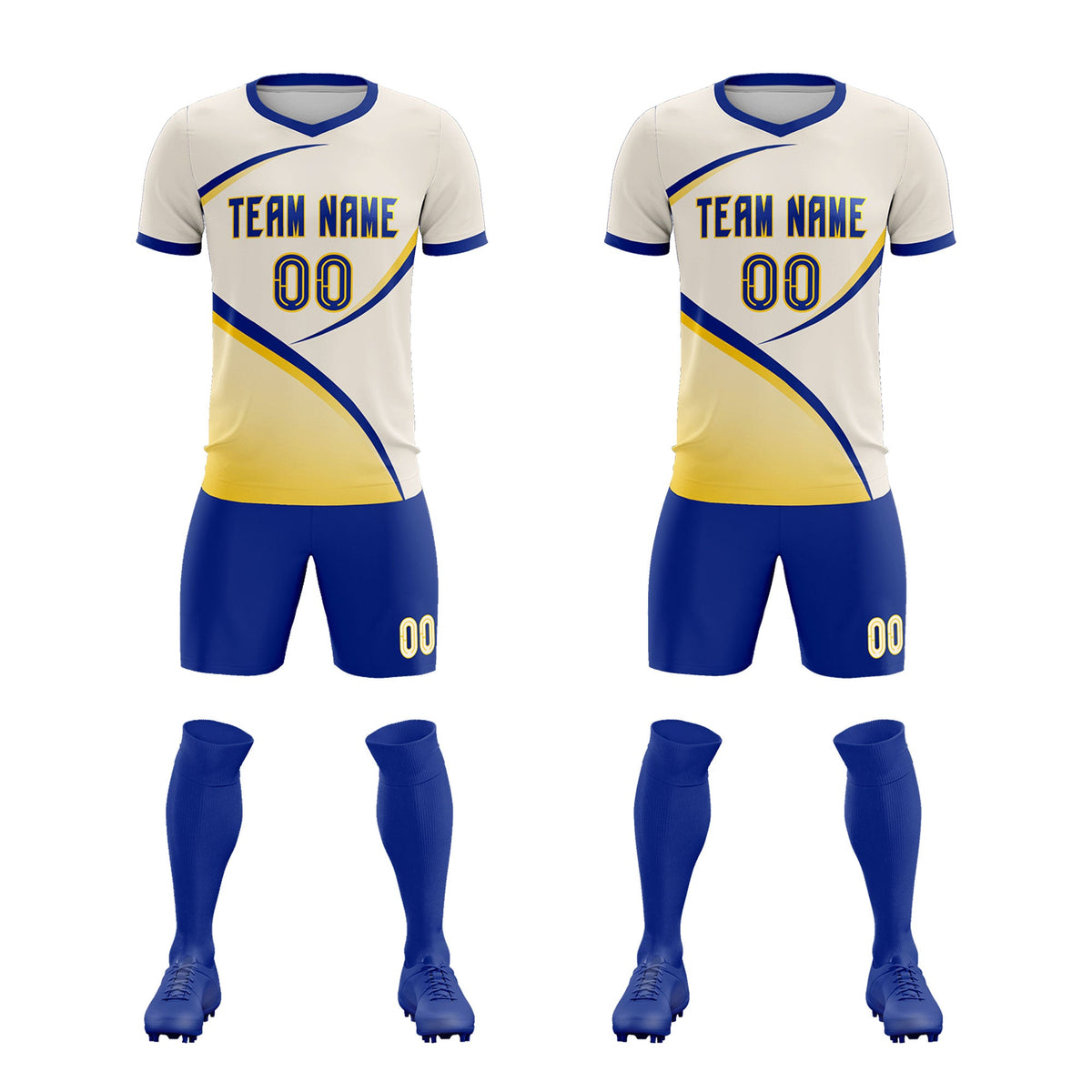 Custom Cream Royal Color Block Training Uniform For Men Football Kits Jersey