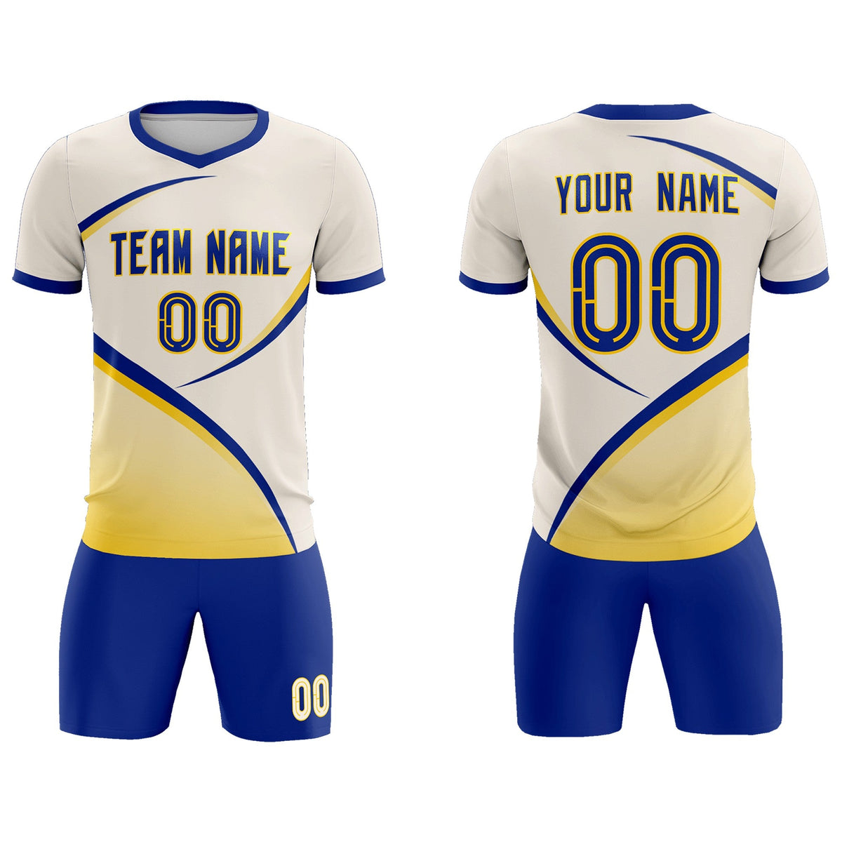 Custom Cream Royal Color Block Training Uniform For Men Football Kits Jersey