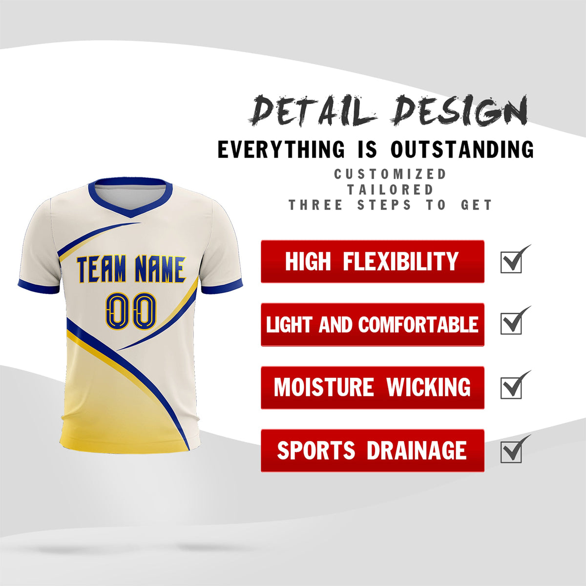 Custom Cream Royal Color Block Training Uniform For Men Football Kits Jersey