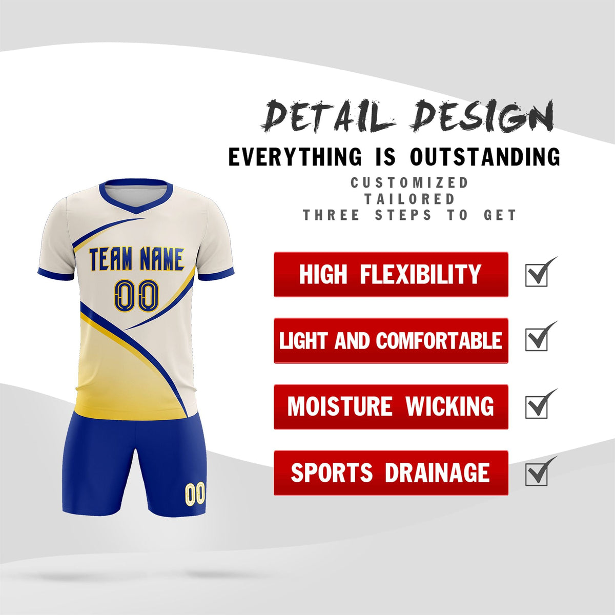 Custom Cream Royal Color Block Training Uniform For Men Football Kits Jersey