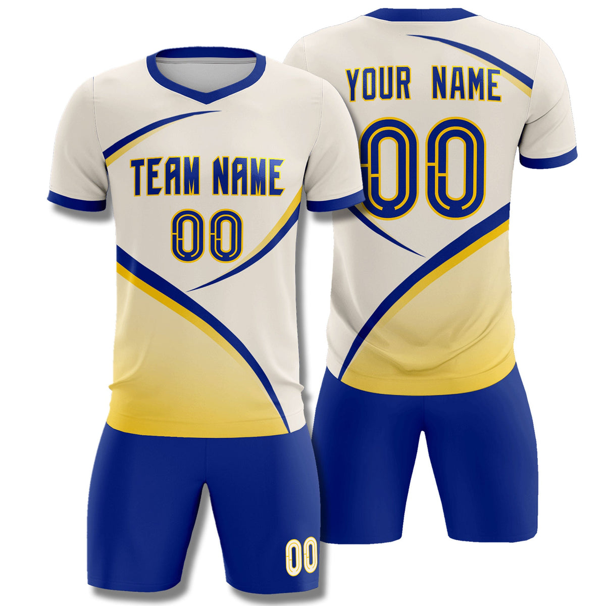 Custom Cream Royal Color Block Training Uniform For Men Football Kits Jersey