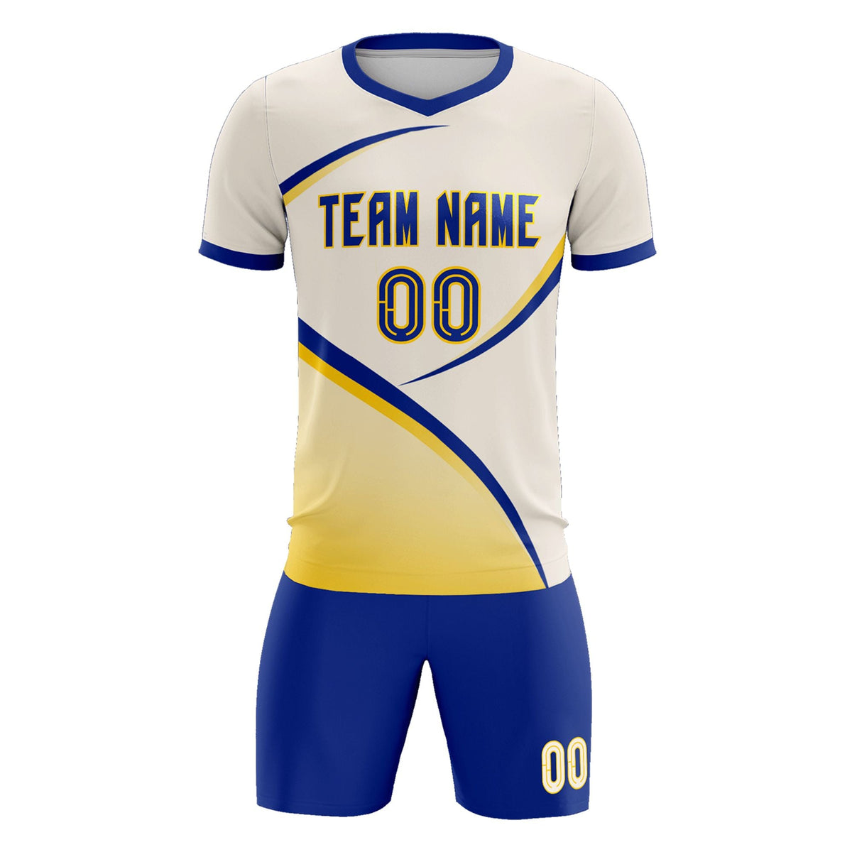 Custom Cream Royal Color Block Training Uniform For Men Football Kits Jersey
