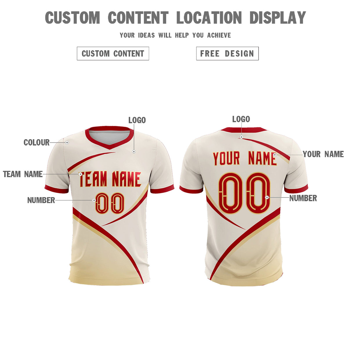 Custom Cream Red Color Block Training Uniform For Men Football Kits Jersey