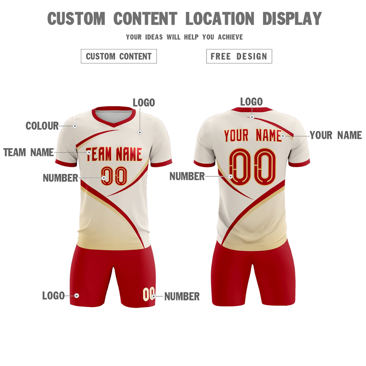 Custom Cream Red Color Block Training Uniform For Men Football Kits Jersey