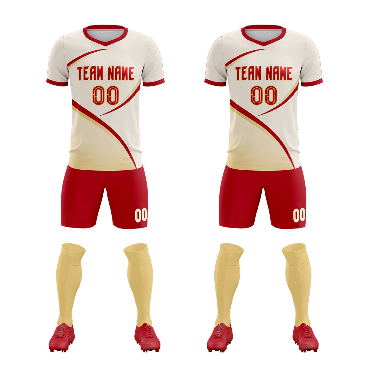 Custom Cream Red Color Block Training Uniform For Men Football Kits Jersey