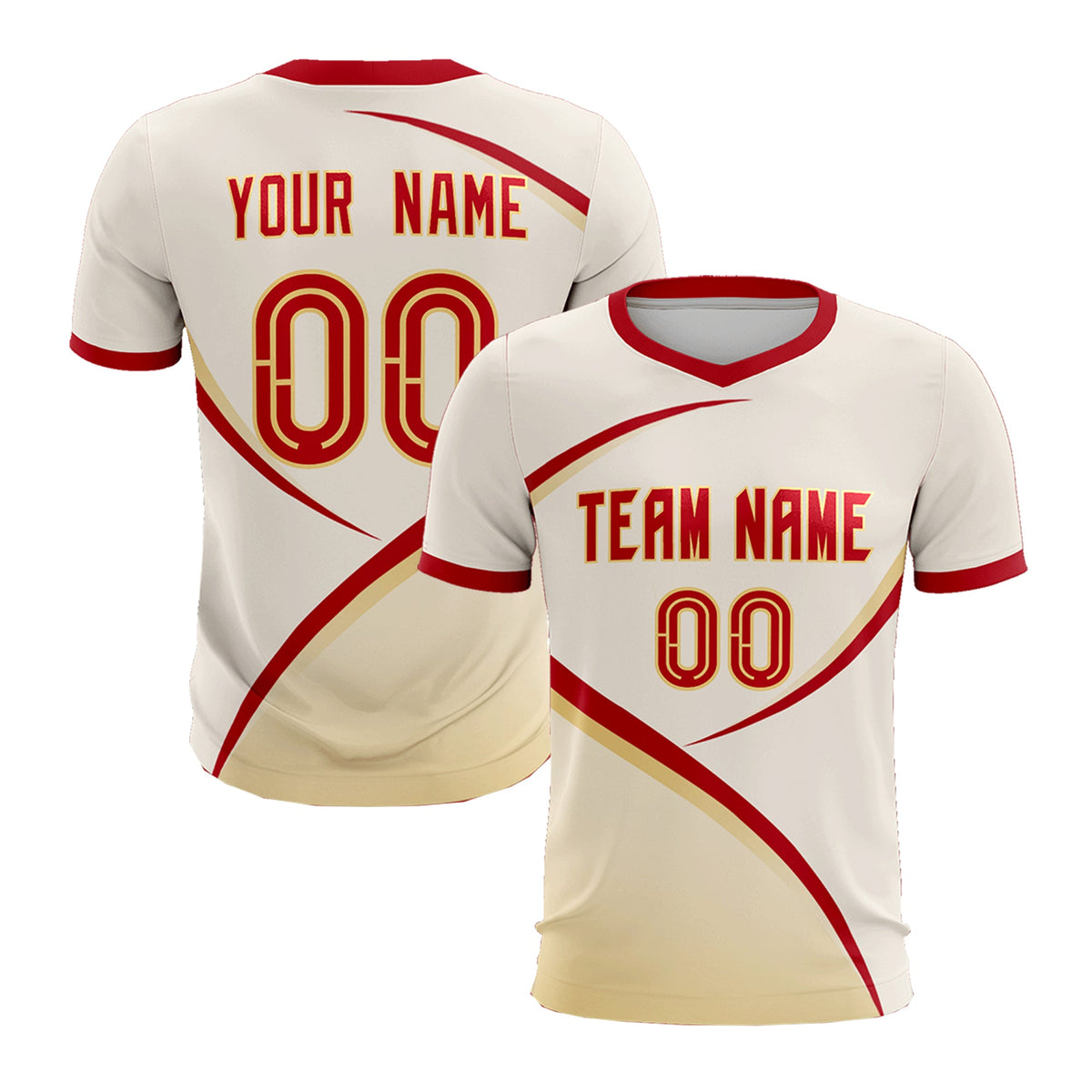 Custom Cream Red Color Block Training Uniform For Men Football Kits Jersey