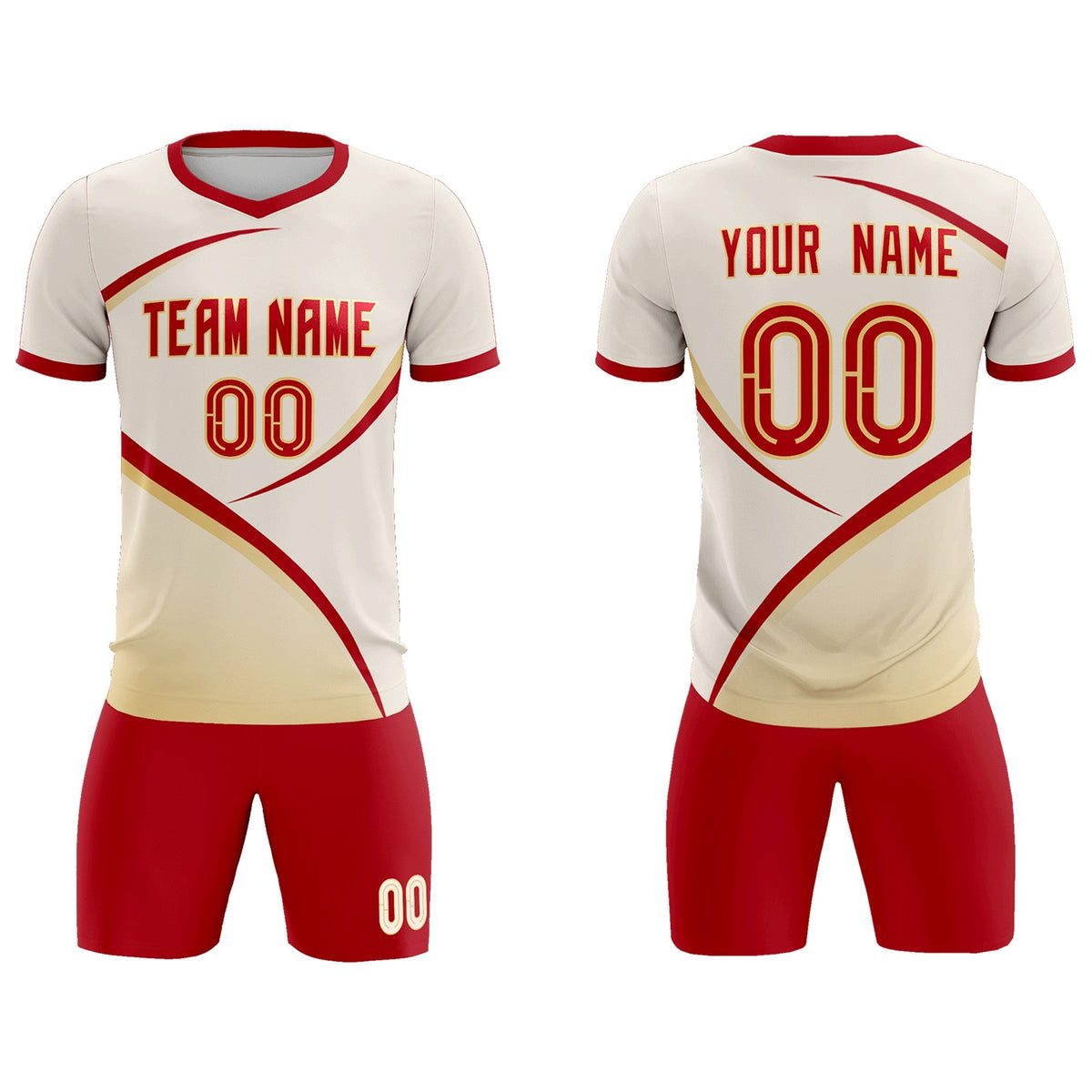 Custom Cream Red Color Block Training Uniform For Men Football Kits Jersey
