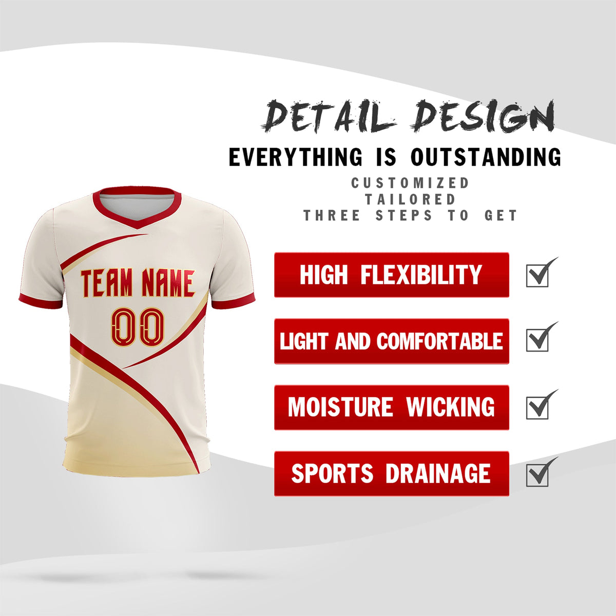 Custom Cream Red Color Block Training Uniform For Men Football Kits Jersey