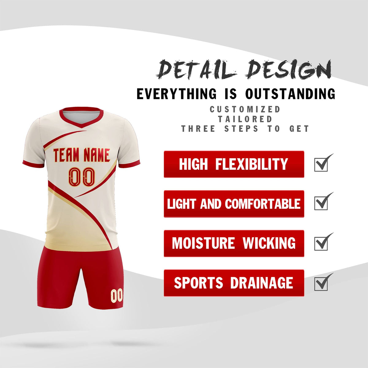 Custom Cream Red Color Block Training Uniform For Men Football Kits Jersey