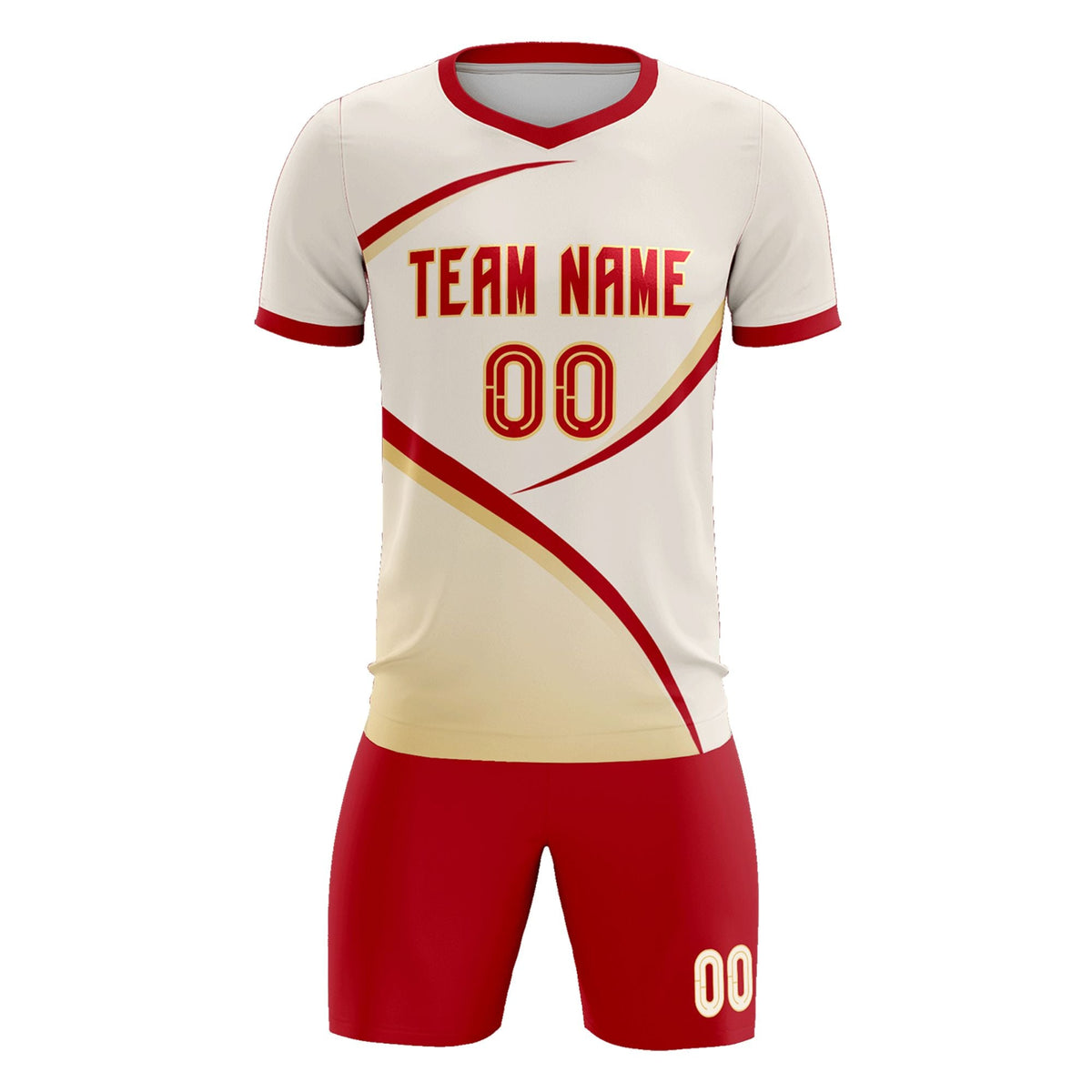 Custom Cream Red Color Block Training Uniform For Men Football Kits Jersey