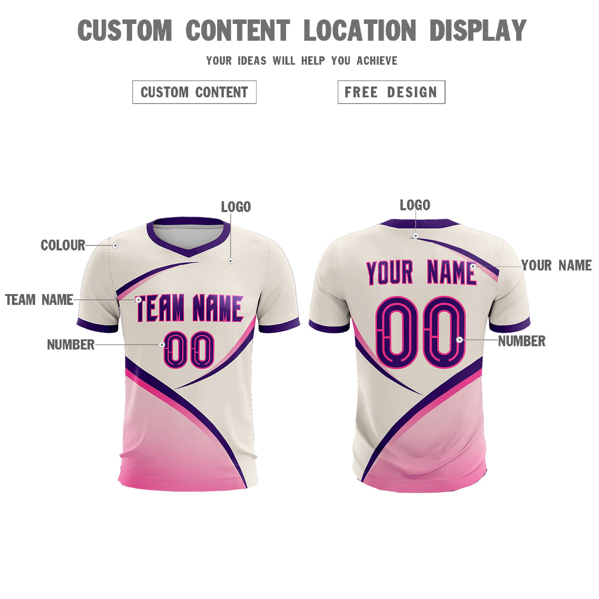 Custom Cream Purple Color Block Training Uniform For Men Football Kits Jersey